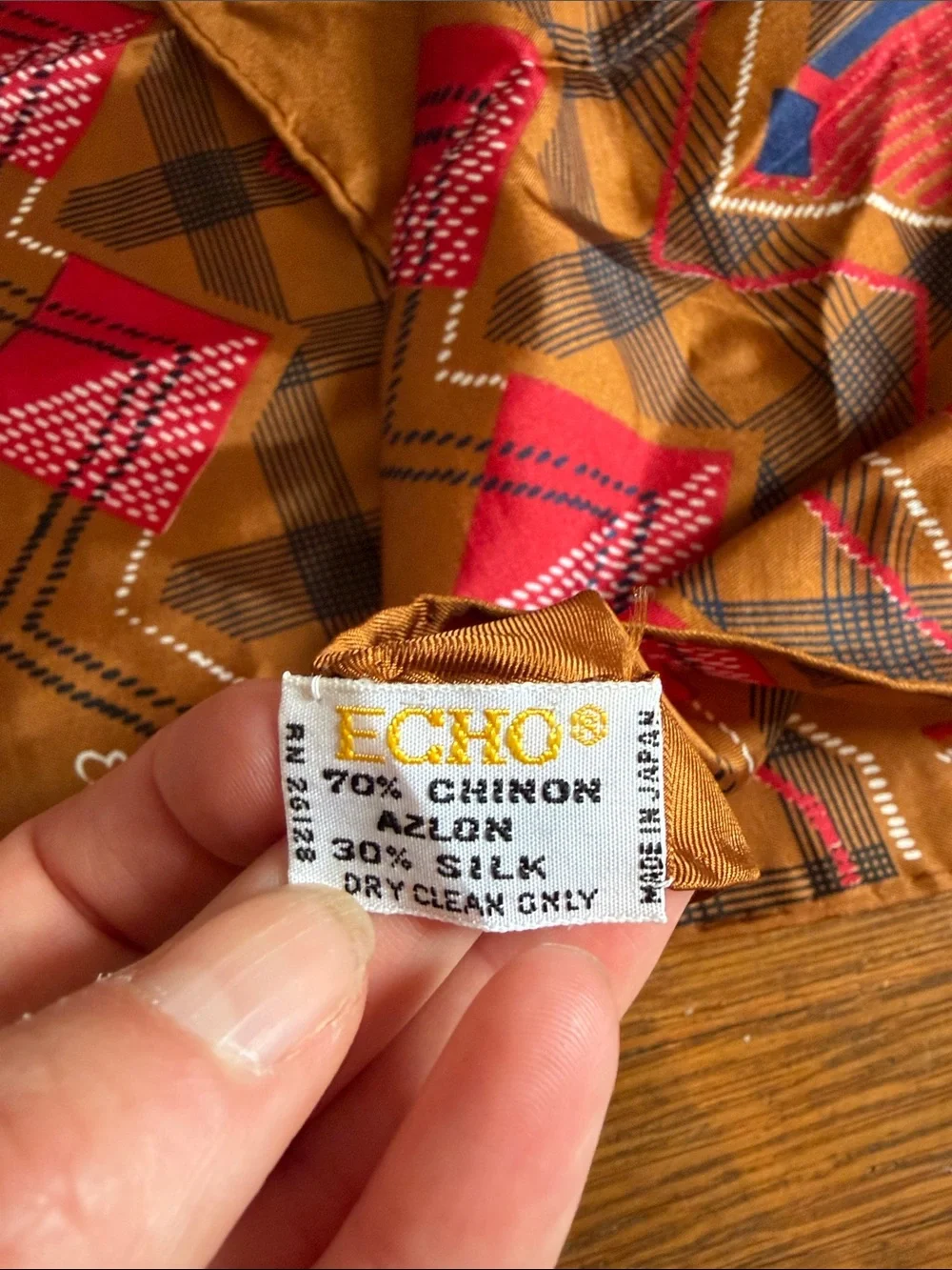 Echo Design Brown & Red Geometric Silk Scarf